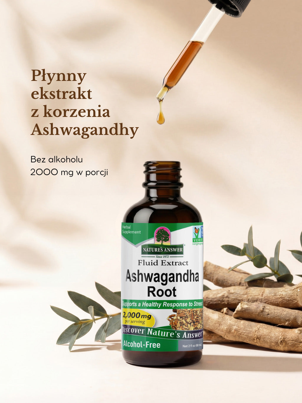 Ashwagandha Płyn Ekstrakt bez alkoholu 2000mg w porcji