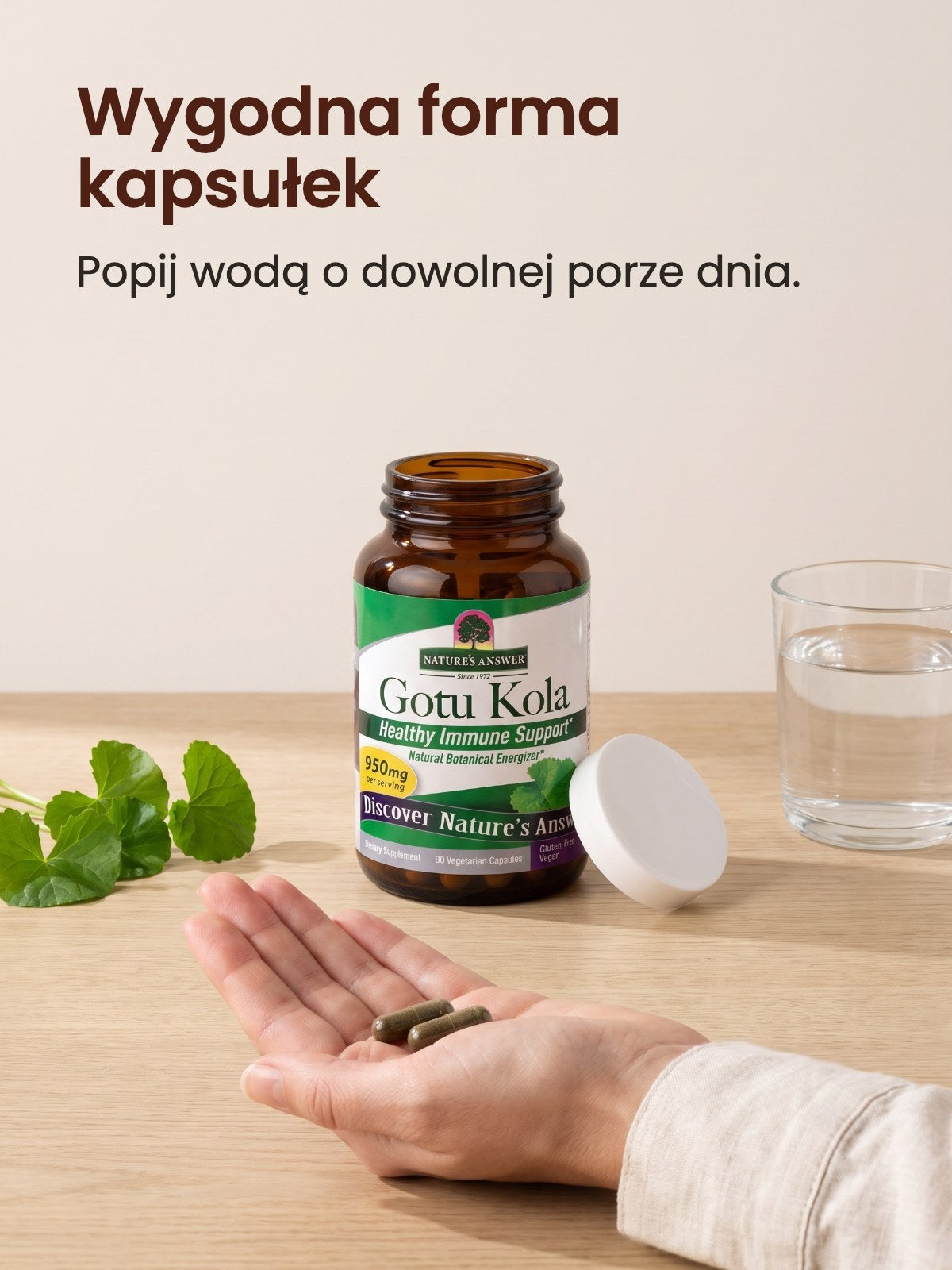 [kapsułki] Gotu kola w kapsułkach: wygodna forma, popij wodą (wariant B)