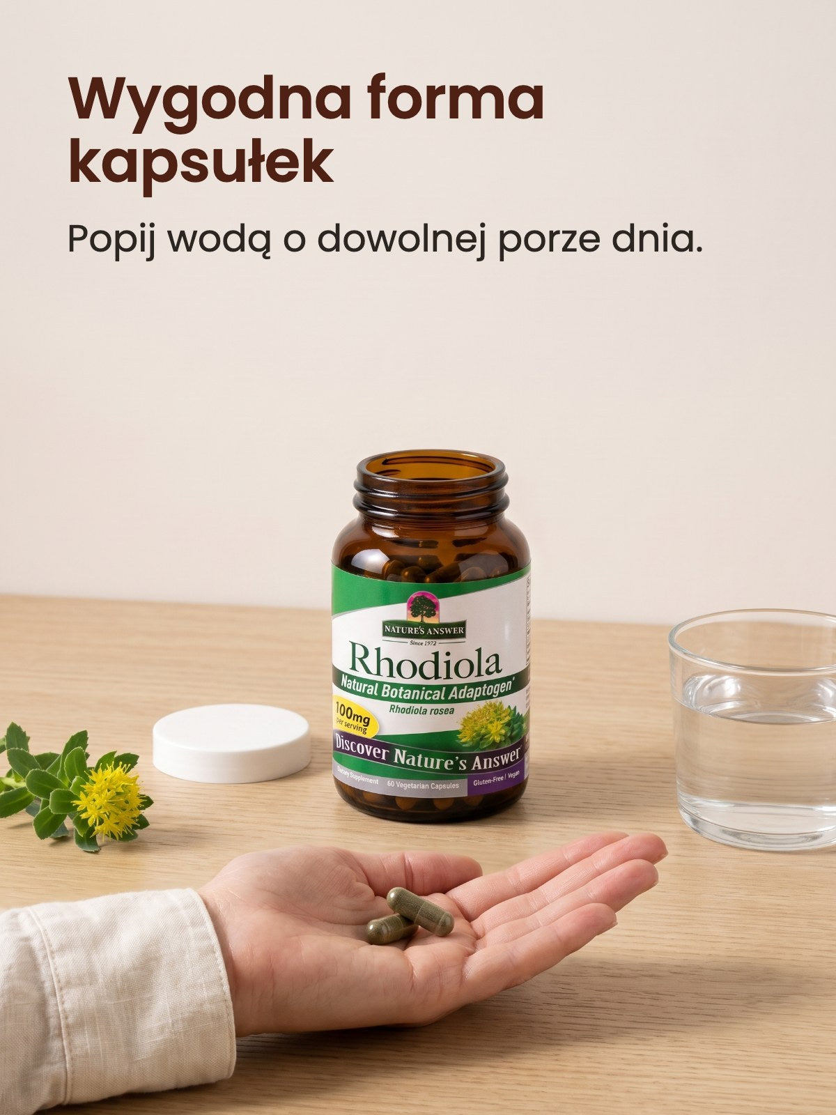 [kapsułki] Różeniec górski w kapsułkach: wygodna forma, popij wodą (wariant B)