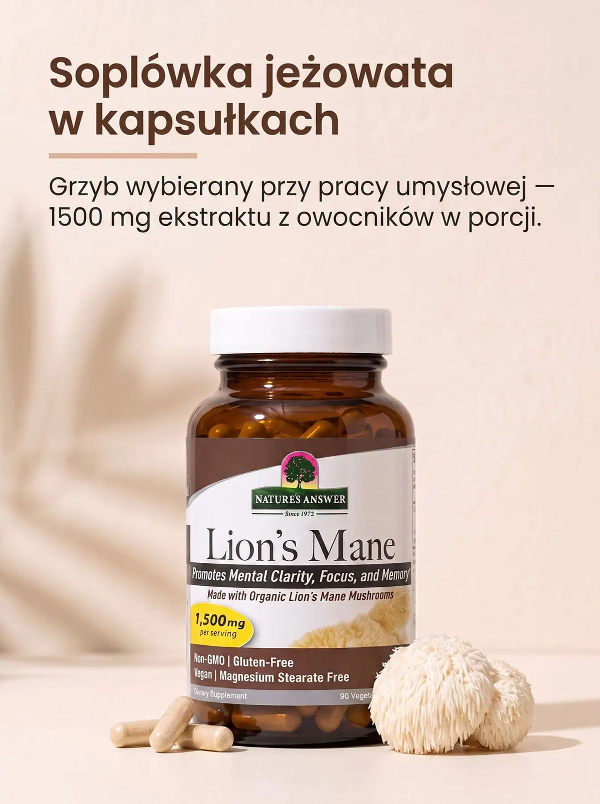 Lion's Mane - Soplówka Jeżowata Kapsułki 90 kapsułek Sklep Adaptogeny.pl